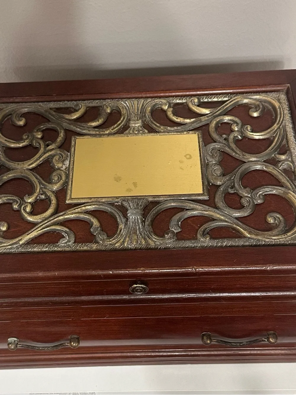 Vintage Bombay Wood Jewelry Box with Mirror in Dark Green
